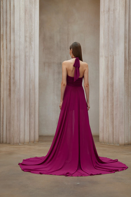 Hunter Maxi Dress Purple Train Design Ruched