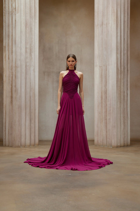 Hunter Maxi Dress Purple Train Design Ruched