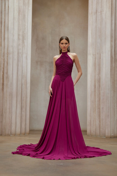 Hunter Maxi Dress Purple Train Design Ruched
