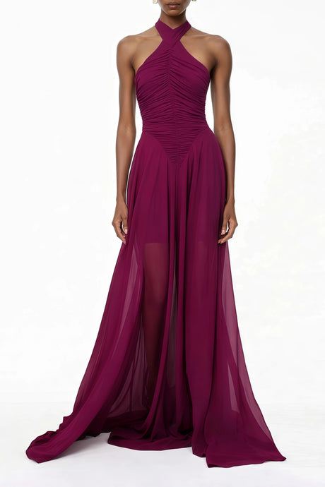 Landry Maxi Dress Purple Train Design Ruched