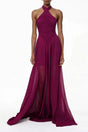 Kerstin Purple Train Design Ruched Maxi Dress