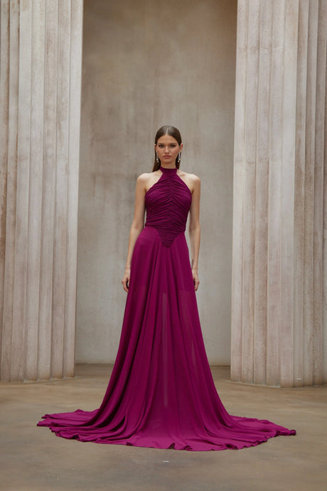 Hunter Maxi Dress Purple Train Design Ruched