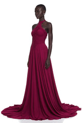 Kerstin Purple Train Design Ruched Maxi Dress