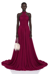 Kerstin Purple Train Design Ruched Maxi Dress