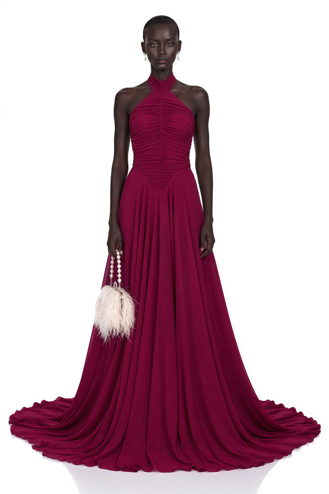 Kerstin Purple Train Design Ruched Maxi Dress