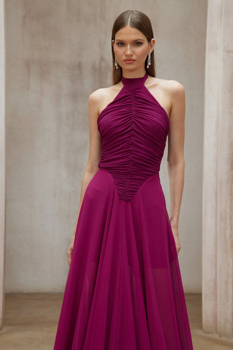 Hunter Maxi Dress Purple Train Design Ruched