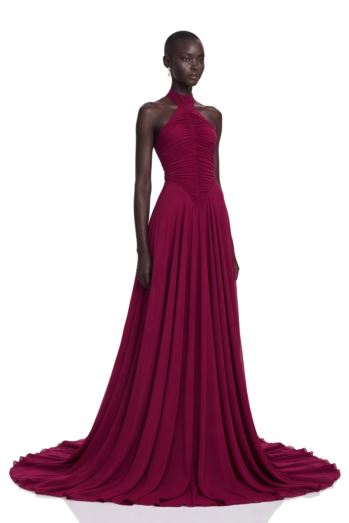 Kerstin Purple Train Design Ruched Maxi Dress