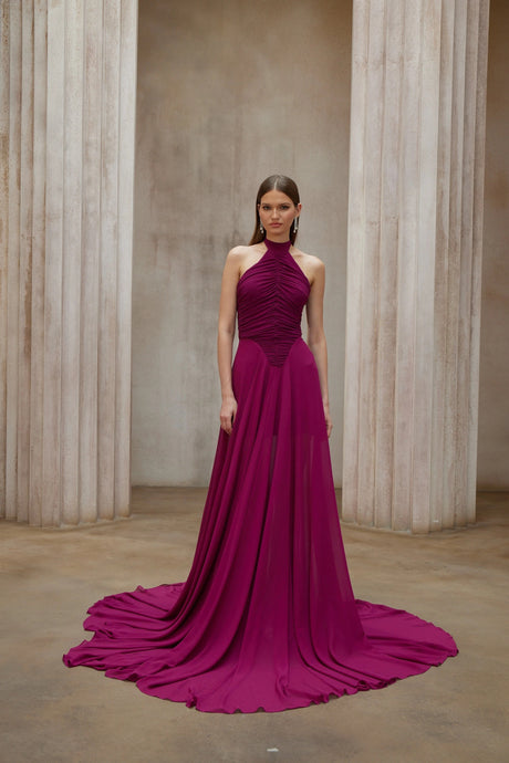Hunter Maxi Dress Purple Train Design Ruched