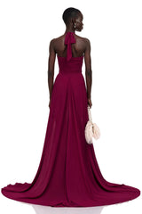 Kerstin Purple Train Design Ruched Maxi Dress