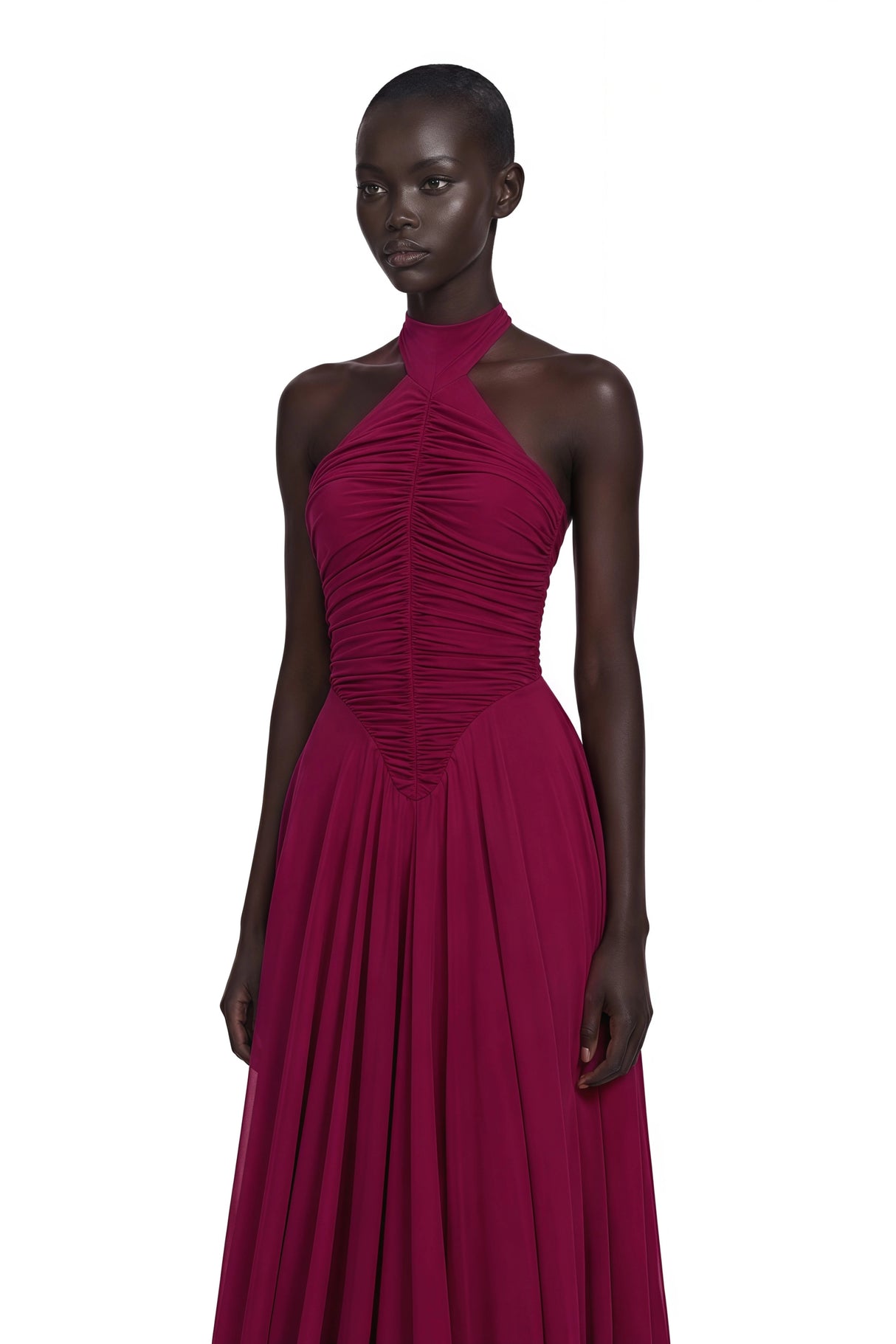 Kerstin Purple Train Design Ruched Maxi Dress