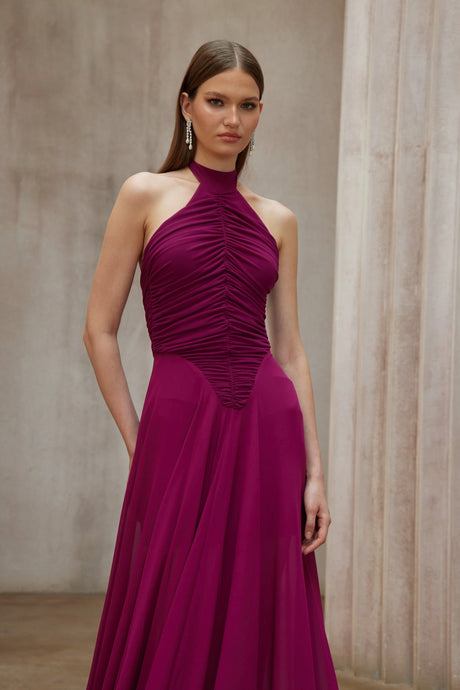 Hunter Maxi Dress Purple Train Design Ruched
