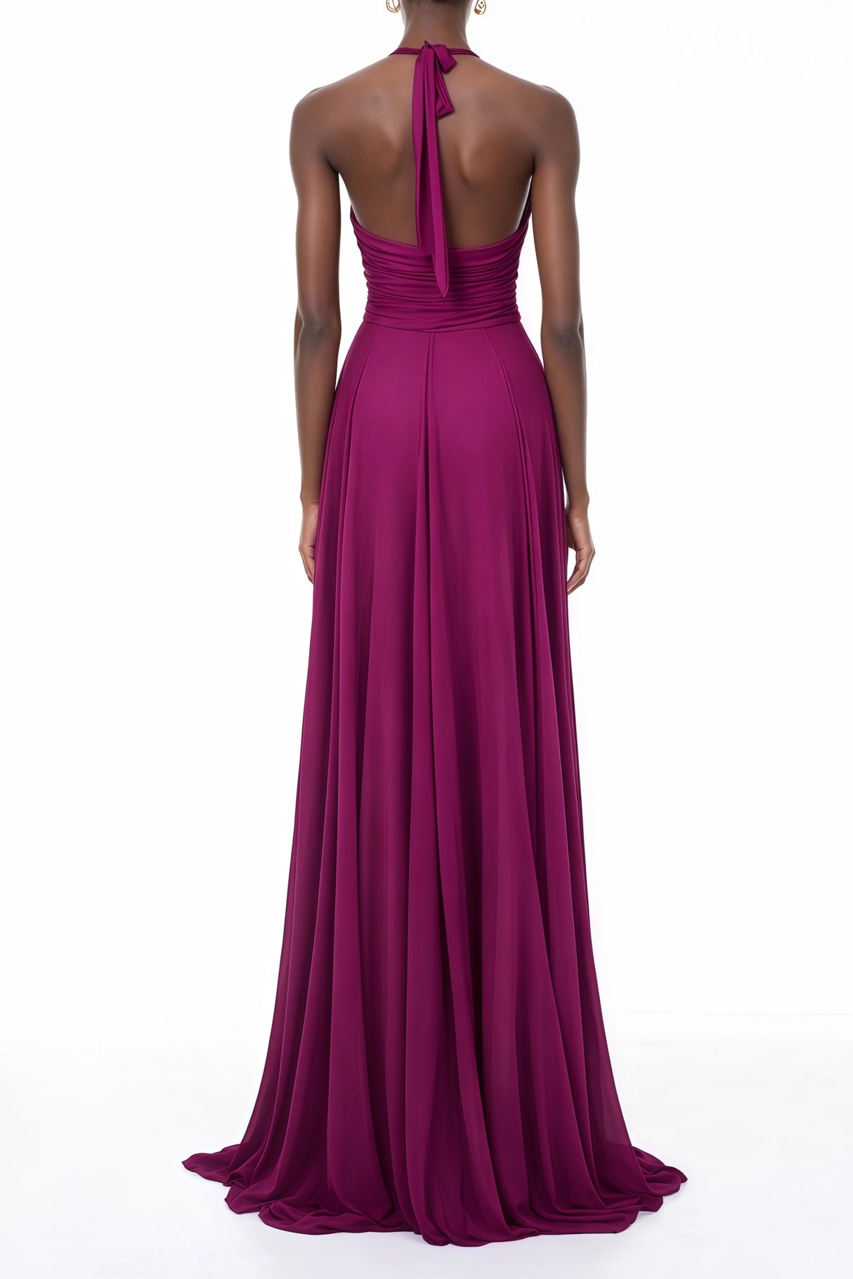 Kerstin Purple Train Design Ruched Maxi Dress