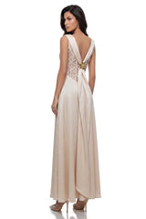 Khadija Champagne Draped Satin Maxi Dress