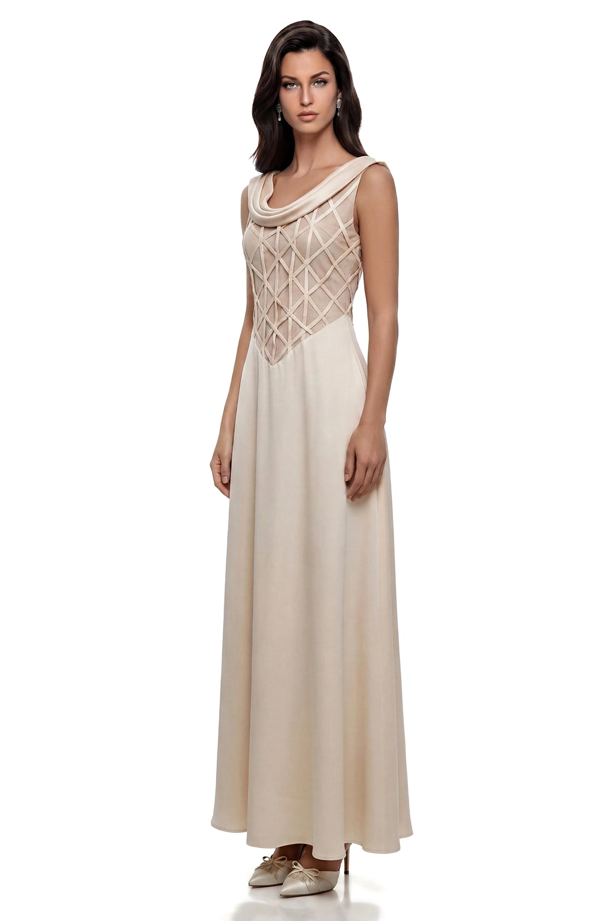 Khadija Champagne Draped Satin Maxi Dress