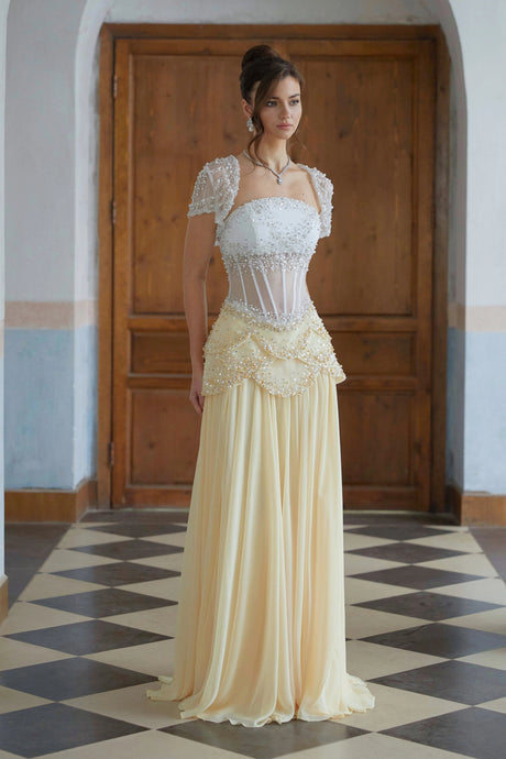 Giuliana Yellow Embellished Maxi Gown