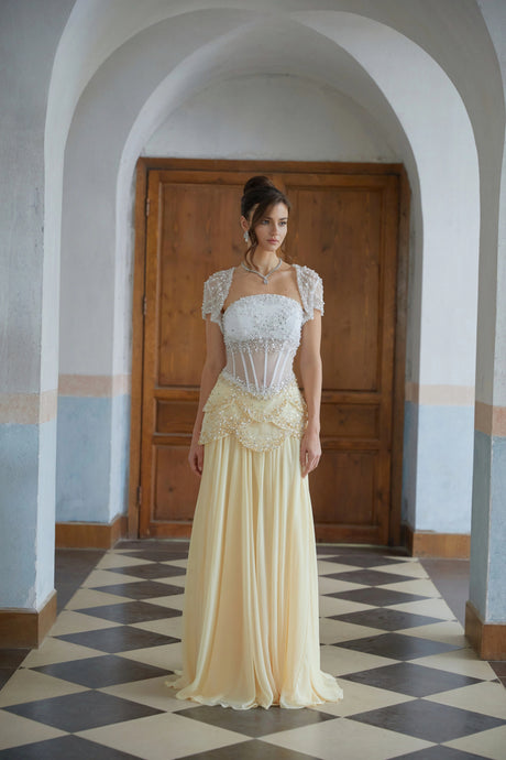 Giuliana Yellow Embellished Maxi Gown
