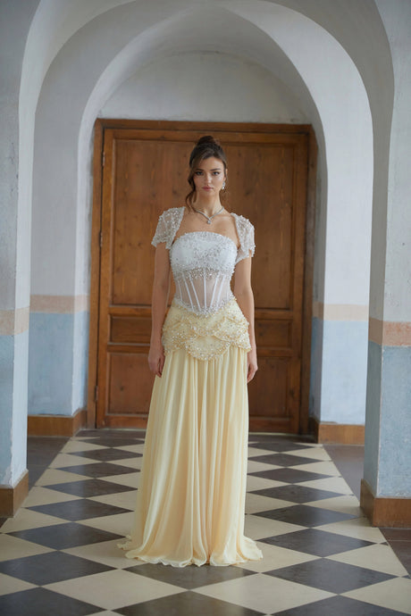 Giuliana Yellow Embellished Maxi Gown