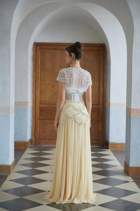 Giuliana Yellow Embellished Maxi Gown