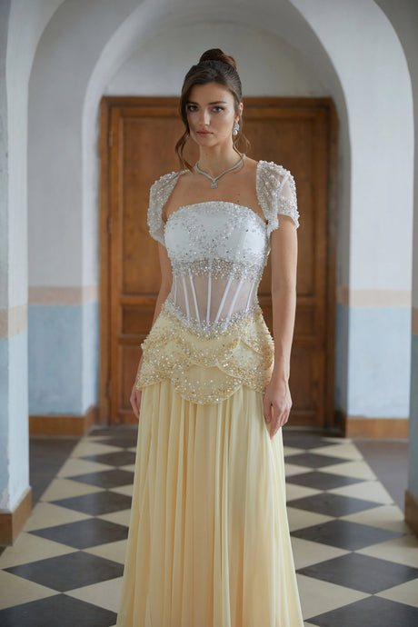 Giuliana Yellow Embellished Maxi Gown