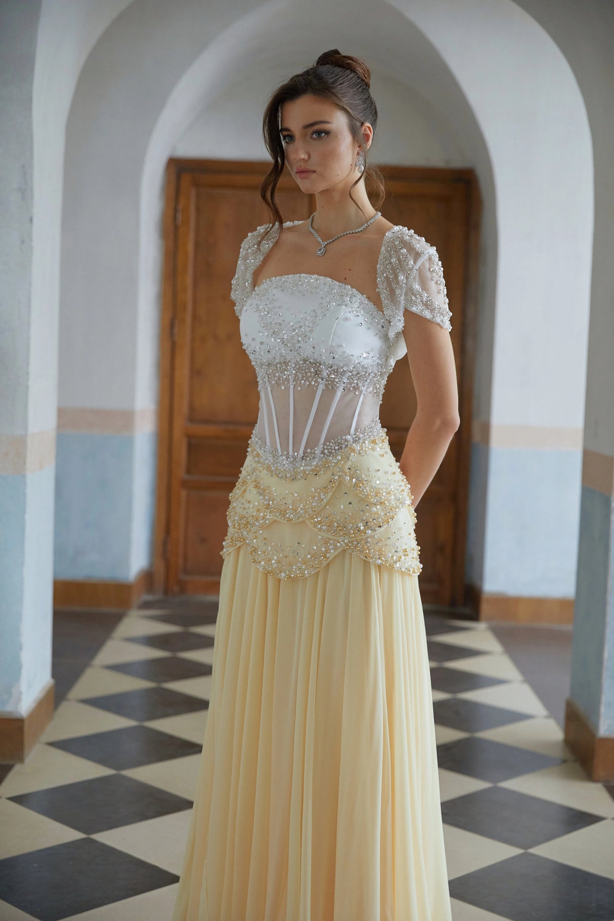 Kiki Yellow Embellished Maxi Gown