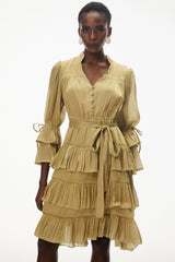 Kirke Green Ruffled Mini Dress with Bow