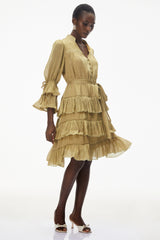 Kirke Green Ruffled Mini Dress with Bow