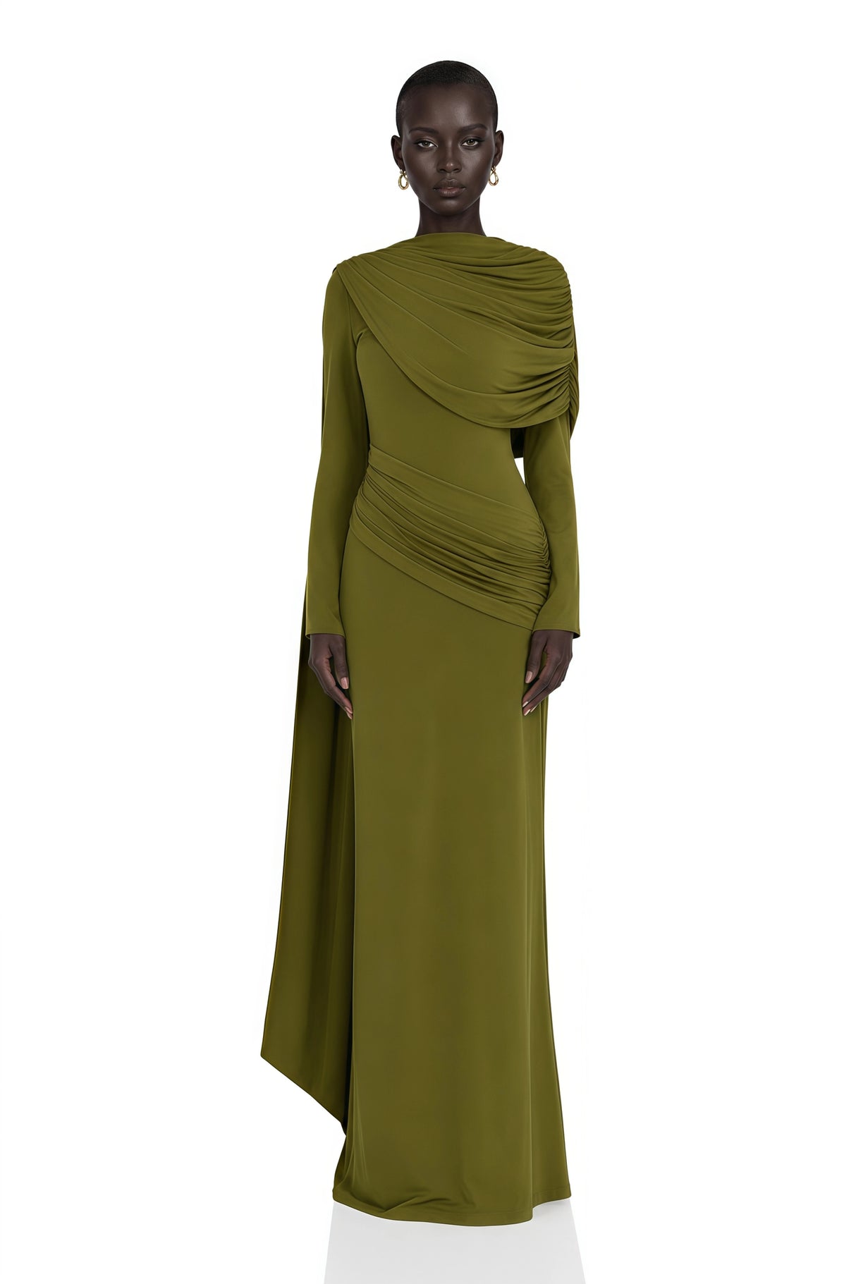 Kjersti Green Asymmetrical Ruched Maxi Dress