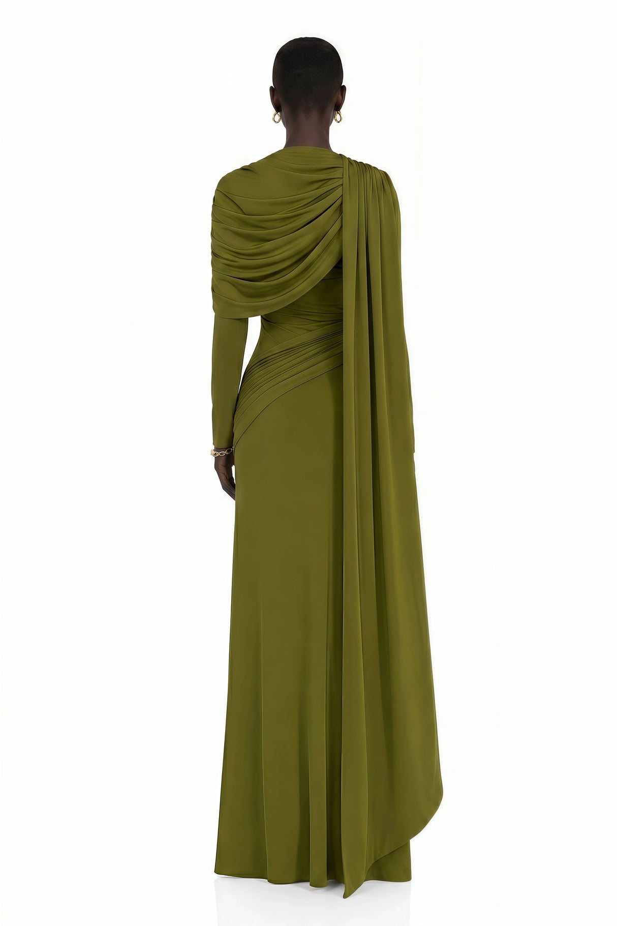 Kjersti Green Asymmetrical Ruched Maxi Dress