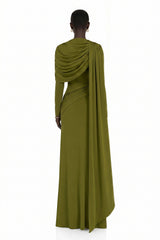 Kjersti Green Asymmetrical Ruched Maxi Dress