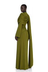 Kjersti Green Asymmetrical Ruched Maxi Dress