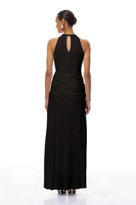 Rosetta Maxi Dress Black Ruched Ribbon Textured