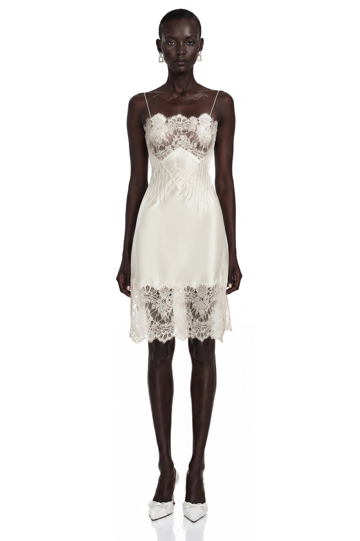 Klara Cream Mini Dress with Lace Panels