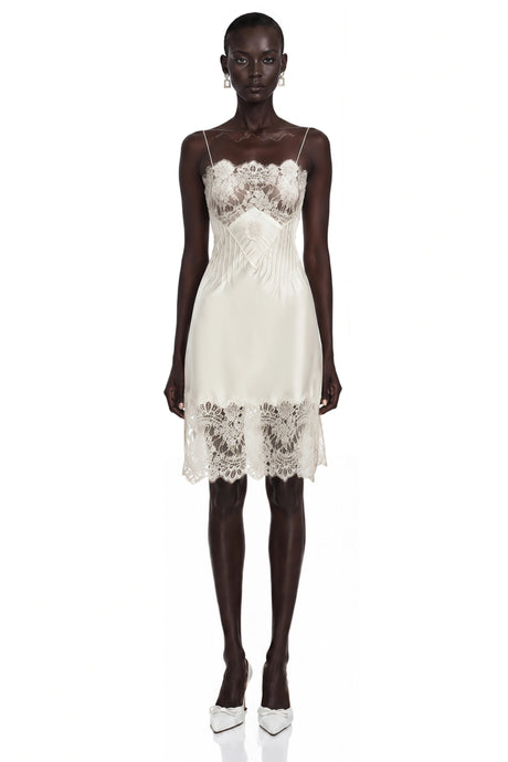 Rosanna Mini Dress Cream with Lace Panels