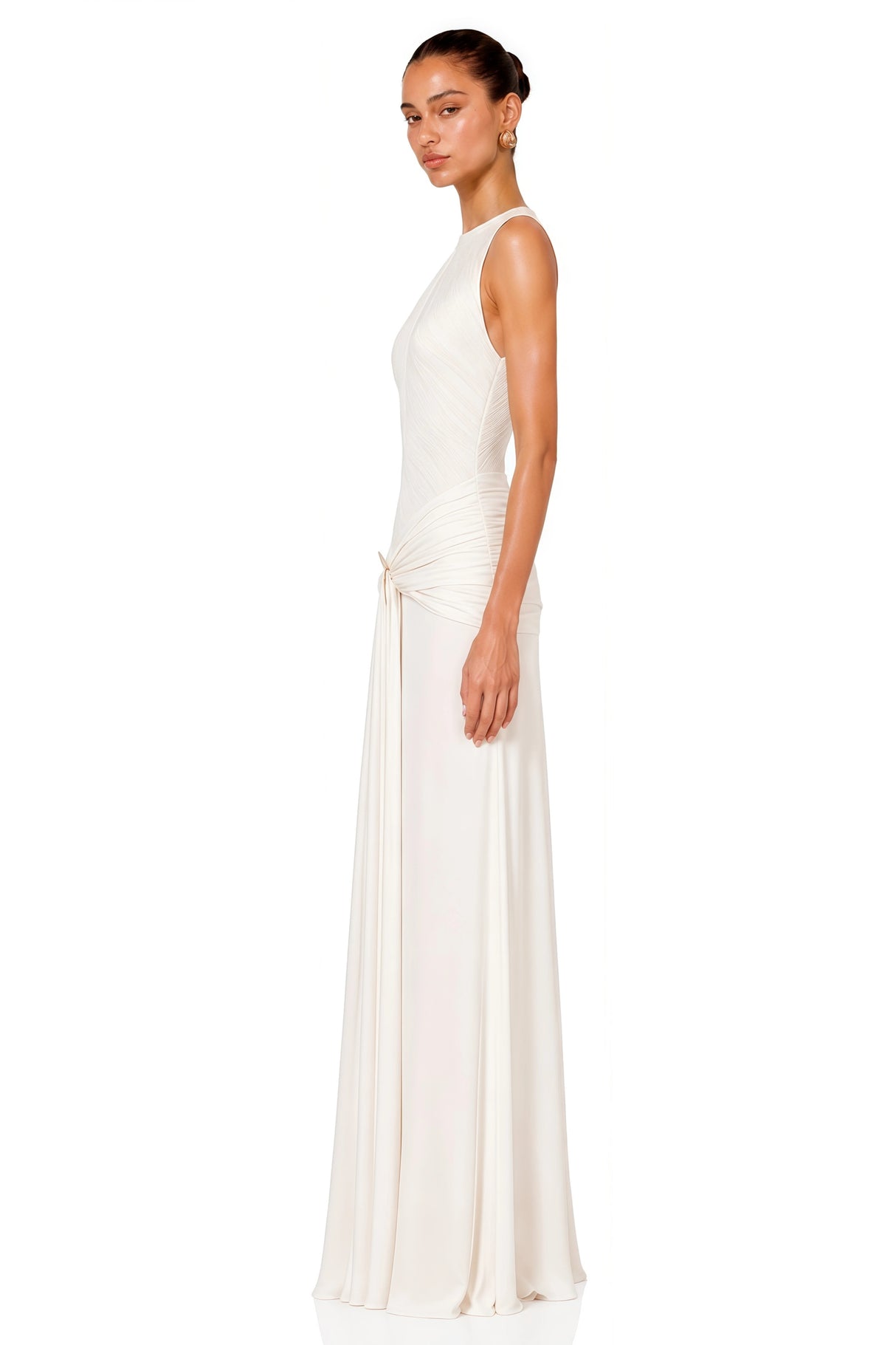 Klara White Ruched Ribbon Textured Maxi Dress
