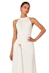 Klara White Ruched Ribbon Textured Maxi Dress