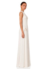 Klara White Ruched Ribbon Textured Maxi Dress