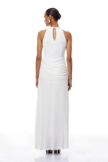 Aliyah Maxi Dress White Ruched Ribbon Textured