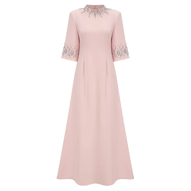 Klaudia Pink Embellished Corset Maxi Dress