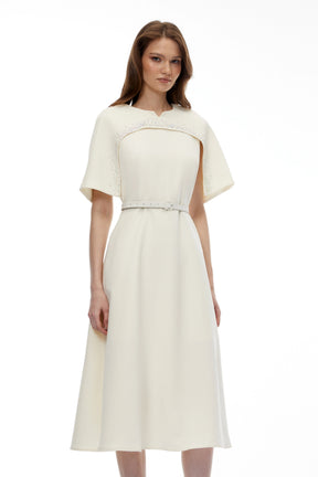 Kore Champagne Cape Midi Dress with Belt