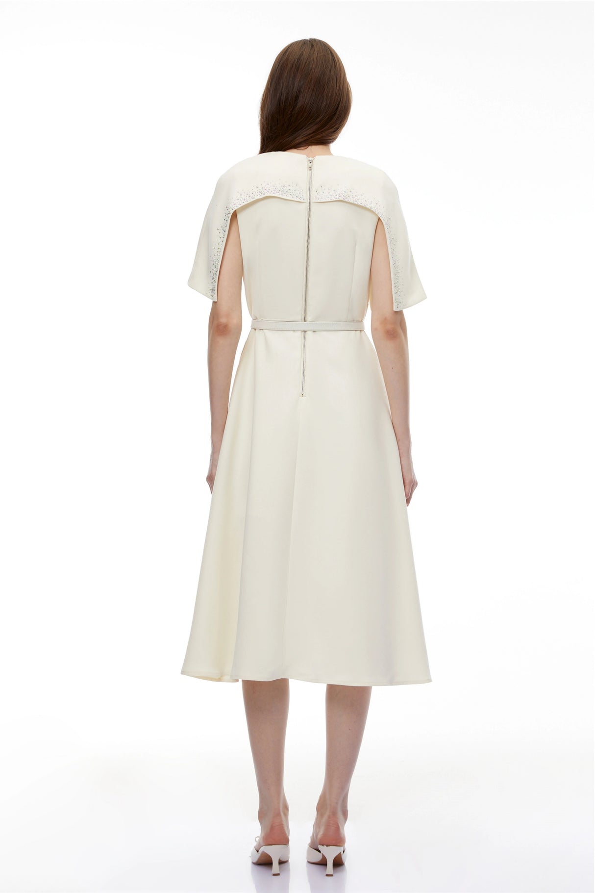 Kore Champagne Cape Midi Dress with Belt