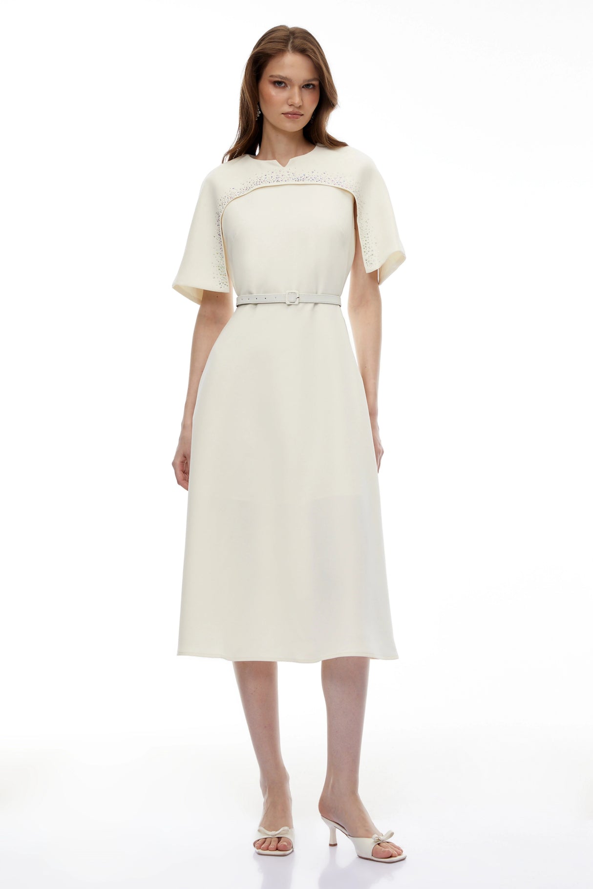 Kore Champagne Cape Midi Dress with Belt