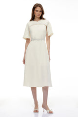 Kore Champagne Cape Midi Dress with Belt