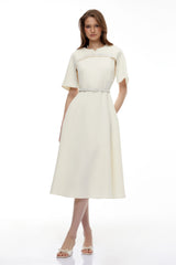 Kore Champagne Cape Midi Dress with Belt
