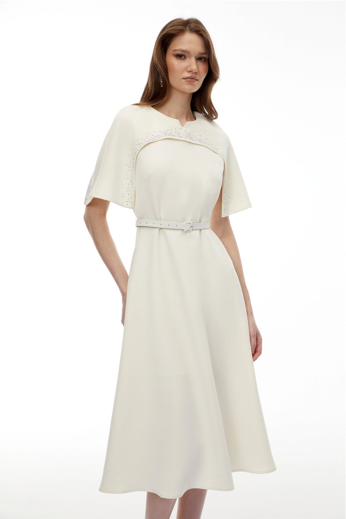 Kore Champagne Cape Midi Dress with Belt