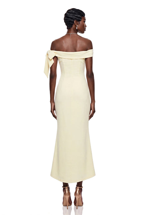 Zaira Maxi Dress Yellow Off Shoulder with Bow