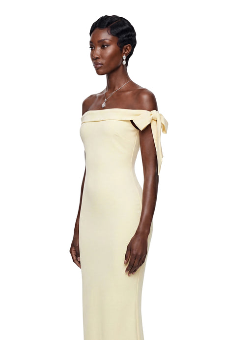 Zaira Maxi Dress Yellow Off Shoulder with Bow