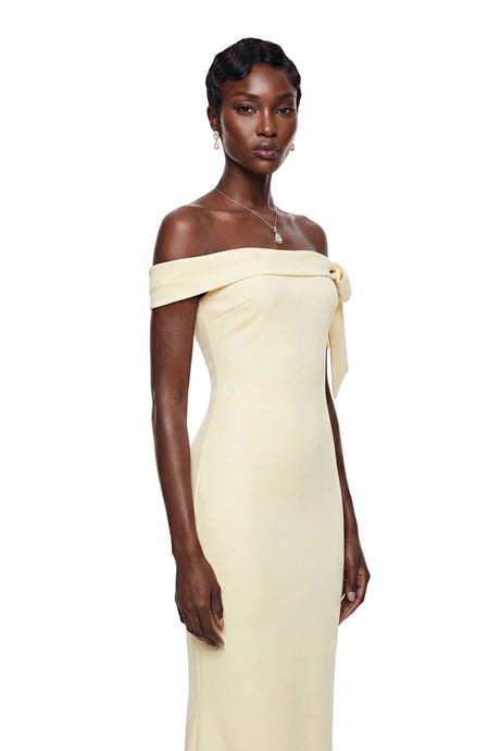 Zaira Maxi Dress Yellow Off Shoulder with Bow