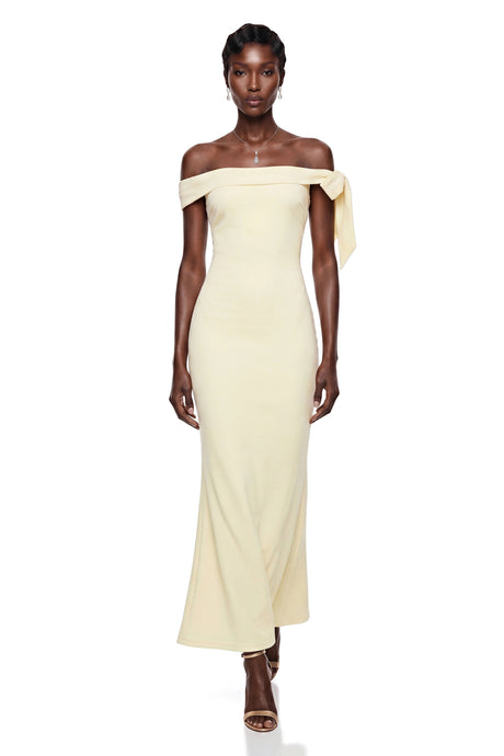 Zaira Maxi Dress Yellow Off Shoulder with Bow