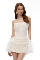 Krasava White Floral Lace Ruched Mini Dress