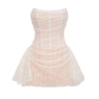 Krasava White Floral Lace Ruched Mini Dress